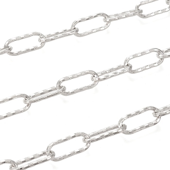 Brass Cable Chains, Paperclip Chains, Drawn Elongated Cable Chains, Textured, with Spool, Long-Lasting Plated, Unwelded, Real Platinum Plated, 17.5x7.5x1.5mm, about 16.4 Feet(5m)/roll