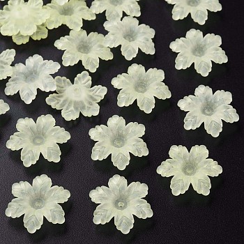 Transparent Acrylic Beads, Frosted, Flower, Yellow, 21x19x5.5mm, Hole: 1.6mm, about 930pcs/500g