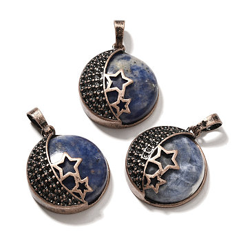 Natural Sodalite Pendants, with Brass Findings, Flat Round, 26.5x23x9mm, Hole: 8x5mm