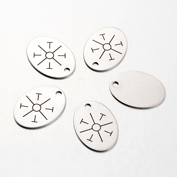 Spray Painted Stainless Steel Pendants, Oval with Pattern, Stainless Steel Color, 30x22x1mm, Hole: 3mm