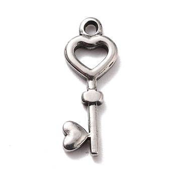 304 Stainless Steel Pendants, Key, Stainless Steel Color, 20x7.5x2mm, Hole: 1.5mm