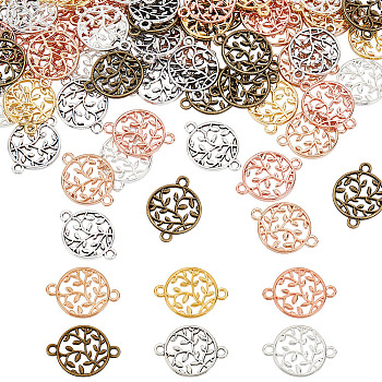 Elite 90Pcs 6 Colors Zinc Alloy Connector Charms, Flat Round with Tree of Life, Mixed Color, 21x15x1.5mm, Hole: 1.8mm, 15pcs/color