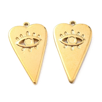 Vacuum Plating 304 Stainless Steel Pendant Cabochon Settings, Heart with Eye, Golden, Tray: 2.5mm, 27x16x2mm, Hole: 1mm