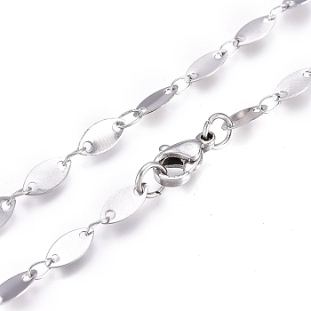 Non-Tarnish 304 Stainless Steel Link Chain Necklaces, with Lobster Claw Clasp, Horse Eye, Stainless Steel Color, 16.61 inch(42.2cm)