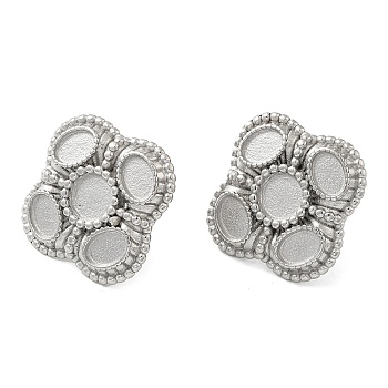 304 Stainless Steel Stud Earrings Findings, Flower Earring Settings with Round Tray, Stainless Steel Color, 24x24mm, Pin: 10x0.6mm, Tray: 5.5mm and 4x6mm