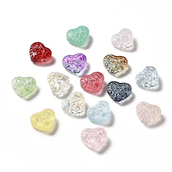 Spray Painted Transparent Glass Beads, Heart, Mixed Color, 13.5x16x7.5mm, Hole: 1.2mm