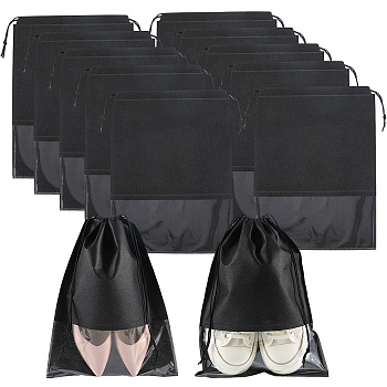 10Pcs Non-woven Fabrics Storage Bags, Drawstring Bags, Rectangle, Black, 36.2x26.9x0.6cm