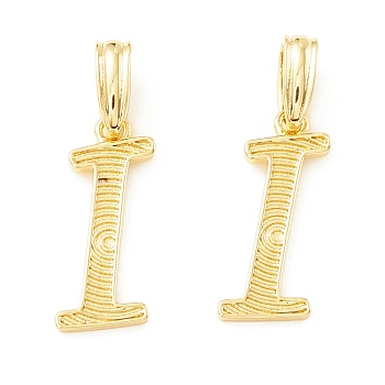 Rack Plating Eco-Friendly Brass Letter Pendants, Real 18K Gold Long-Lasting Plated, Cadmium Free & Lead Free, Letter.I, 19x8x1.4mm, Hole: 6.5x3.3mm