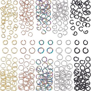 300Pcs 10 Styles 304 Stainless Steel Jump Rings, Open Jump Rings, Mixed Color, 4~6x0.6~1mm, Inner Diameter: 2.8~4.6mm, 30pcs/style