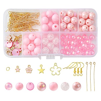 DIY Round Acrylic & Alloy Dangle Earring Making Kit, Pink, 10mm, Hole: 2mm