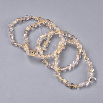 Natural Citrine Bead Stretch Bracelets, Tumbled Stone, Nuggets, Inner Diameter: 2~2-1/4 inch(5.2~5.6cm)