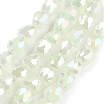 Electroplate Glass Beads Strands, Faceted, Bell, Honeydew, 4x3.5~4mm, Hole: 1mm, about 98pcs/strand, 13.70''(34.8cm)