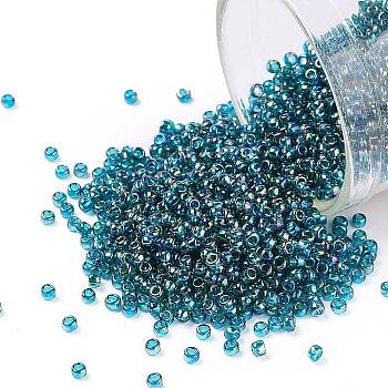 TOHO Round Seed Beads, Japanese Seed Beads, (167BD) Transparent AB Teal, 15/0, 1.5mm, Hole: 0.7mm, about 3000pcs/10g