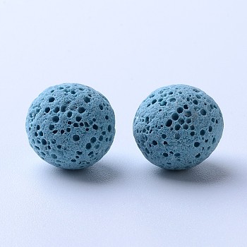 Unwaxed Natural Lava Rock Beads, for Perfume Essential Oil Beads, Aromatherapy Beads, Dyed, Round, No Hole, Light Blue, 13~14mm