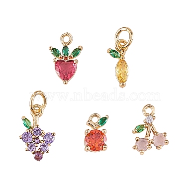 Real 18K Gold Plated Mixed Color Fruit Brass+Cubic Zirconia Pendants