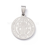 Non-Tarnish 304 Stainless Steel Pendants, Flat Round with Cssml Ndsmd Cross God Father Religious Christianity, Stainless Steel Color, 23x20x2mm, Hole: 7x3.5mm(STAS-C057-01P)