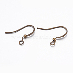 Brass Ear French Earring Hooks, with Horizontal Loop, Flat Earring Hooks, Antique Bronze, 17x20x2.2mm, Hole: 1.5mm, 20 Gauge, Pin: 0.8mm(KK-K225-11-AB)