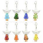 8Pcs Handmade Lampwork Pendant Decorations, with Alloy Lobster Claw Clasps, Angel, Silver, Mixed Color, 50mm(HJEW-FS00069)