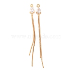 Brass Pave Clear Cubic Zirconia Big Pendants, Teardrop Tassel Charms, Real 18K Gold Plated, 60.5x5x4mm, Hole: 1.6mm(CU-CBAEC99-03G)
