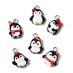Opaque Resin Pendants, Penguin Charm, with Platinum Iron Loops, Black, 17~17.5x10.5~13x7~8.5mm, Hole: 2mm(RESI-P051-01P-M)