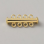 Brass Slide Lock Clasps, Column, 4-Strand, 8-Hole, Real 14K Gold Plated, 26.5x10.5x6mm, Hole: 2mm(KK-WH20007-22B)