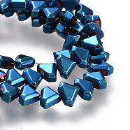 Electroplate Non-Magnetic Synthetic Hematite Beads Strands, Triangle, Faceted, Blue Plated, 6x8x3.5mm, Hole: 1mm, about 70~73pcs/strand, 15.35 inch(39cm)(G-M359-01D)