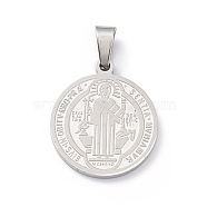 304 Stainless Steel Pendants, Flat Round with Cssml Ndsmd Cross God Father Religious Christianity, Stainless Steel Color, 23x20x2mm, Hole: 7x3.5mm(STAS-C057-01P)