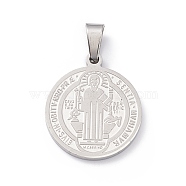 Non-Tarnish 304 Stainless Steel Pendants, Flat Round with Cssml Ndsmd Cross God Father Religious Christianity, Stainless Steel Color, 23x20x2mm, Hole: 7x3.5mm(STAS-C057-01P)