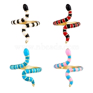 4Pcs 4 Colors Snake Golden Cuff Rings for Women, Brass Enamel Open Rings, Mixed Color, US Size 6 1/2(16.9mm), 1pc/color(RJEW-SZ0001-04A)