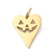 Halloween 304 Stainless Steel Charms, with Jump Ring, Heart Charm, Real 14K Gold Plated, 10x8x0.9mm, Hole: 2.4mm(STAS-K263-22G)