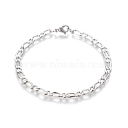 304 Stainless Steel Figaro Chain Bracelets, with Lobster Claw Clasps, Stainless Steel Color, 8-1/8 inch(20.5cm), 4.5mm(BJEW-E369-09P)