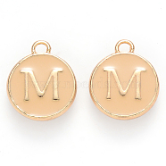 Golden Plated Alloy Enamel Charms, Cadmium Free & Lead Free, Enamelled Sequins, Flat Round with Letter, Wheat, Letter.M, 14x12x2mm, Hole: 1.5mm(X-ENAM-S118-06M)