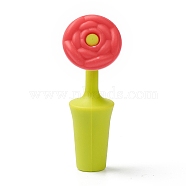Silicone Wine Bottle Stoppers, Flower, Red, 84x31x24mm, Hole: 7.5mm(FIND-B001-05A)