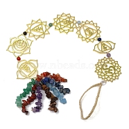 Brass Chakra Symbol Pendant Decoration, Gemstone Chips Tassel Hanging Ornaments, Golden, Pendant: 400x40mm(PW-WG72777-01)