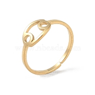 Real 18K Gold Plated 304 Stainless Steel Adjustable Finger Ring, Constellations Open Cuff Rings for Women, Cancer, Adjustable, Surface: 6.5~9x6.5~12mm(RJEW-L115-01G-07)