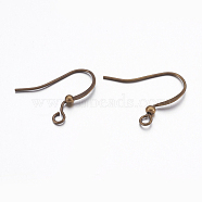 Brass Ear French Earring Hooks, with Horizontal Loop, Flat Earring Hooks, Antique Bronze, 17x20x2.2mm, Hole: 1.5mm, 20 Gauge, Pin: 0.8mm(KK-K225-11-AB)
