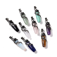 Natural & Synthetic Mixed Gemstone Big Pendants, with Rack Plating Brass Findings, Cadmium Free & Lead Free, Faceted, Column with Branch, 55.5~57x15x13.5~14mm, Hole: 6x4mm(G-H274-04AS)