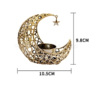 Crescent Moon & Star Tealight Candle Holders, Metal Candlestick, Elements of Ramadan, Golden, 10.5x9.8cm(PW-WG88299-01)