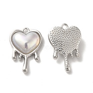 Alloy Pendant, with Glass, Lead Free & Cadmium Free, Melting Heart Charm, Platinum, 21x14x5mm, Hole: 1.5mm(PALLOY-K001-078P)