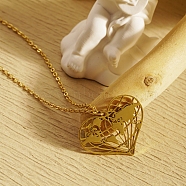 Hollow Heart Pendant Necklaces, Stainless Steel Cable Chain Necklaces for Valentine's Day, Goddess Day(TX8986-1)