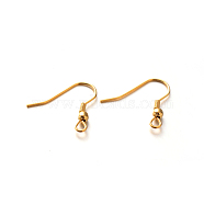 304 Stainless Steel Earring Hooks, Ear Wire, with Horizontal Loop, Golden, 19~20x18~24mm, Hole: 2mm, Pin: 0.7mm(X-STAS-E088-19)
