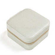 Square Velet Zipper Jewelry Set Boxes, Travel Portable Mirror Jewelry Case, for Necklace Ring Earring Pendant Storage Case, Antique White, 10x10x5cm(CON-PW0001-184E)