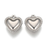 304 Stainless Steel Charms, Heart, Stainless Steel Color, 10x10x3mm, Hole: 1mm(STAS-F249-34P-A)