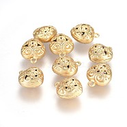Tibetan Style Alloy Pendants, Lead Free & Nickel Free & Cadmium Free, Heart, Real 18K Gold Plated, Matte Gold Color, 16.5x13.5x9mm, Hole: 2mm(TIBEP-A12495-MG-NR)