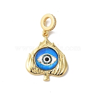 Rack Plating Brass Micro Pave Clear Cubic Zirconia European Dangle Charms, Heart Wings with Glass Evil Eye Large Hole Pendants, Real 18K Gold Plated, Cadmium Free & Lead Free, Long-Lasting Plated, Dodger Blue, 35mm, Hole: 5mm(KK-G504-26G-02)