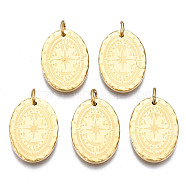 316 Surgical Stainless Steel Pendants, with Jump Rings, Oval, Real 14K Gold Plated, 18x13x2mm, Hole: 3mm, Jump Ring: 5x1mm, 3mm inner diameter(STAS-N097-019)
