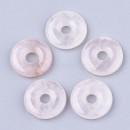 Natural Rose Quartz Pendants, Donut/Pi Disc, Donut Width: 10~10.5mm, 25~26x4.5~5.5mm, Hole: 5mm(G-S349-22B-01)