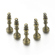 Alloy Chess Pendants, King Chess Pieces, Antique Bronze, 27.5x8mm, Hole: 1.5mm(X-PALLOY-H201-05AB)