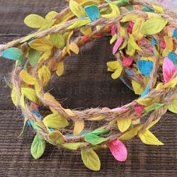 Polyester Ribbons, with Jute Twines, Braided with Leaf, Colorful, 10m/roll(X-OCOR-Q046-04)