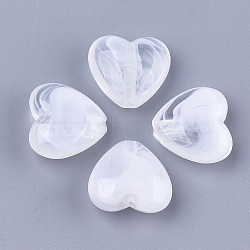 Acrylic Beads, Imitation Gemstone, Heart, Clear & White, 16.5x17.5x7.5mm, Hole: 2mm, about 350pcs/500g(OACR-S028-096)